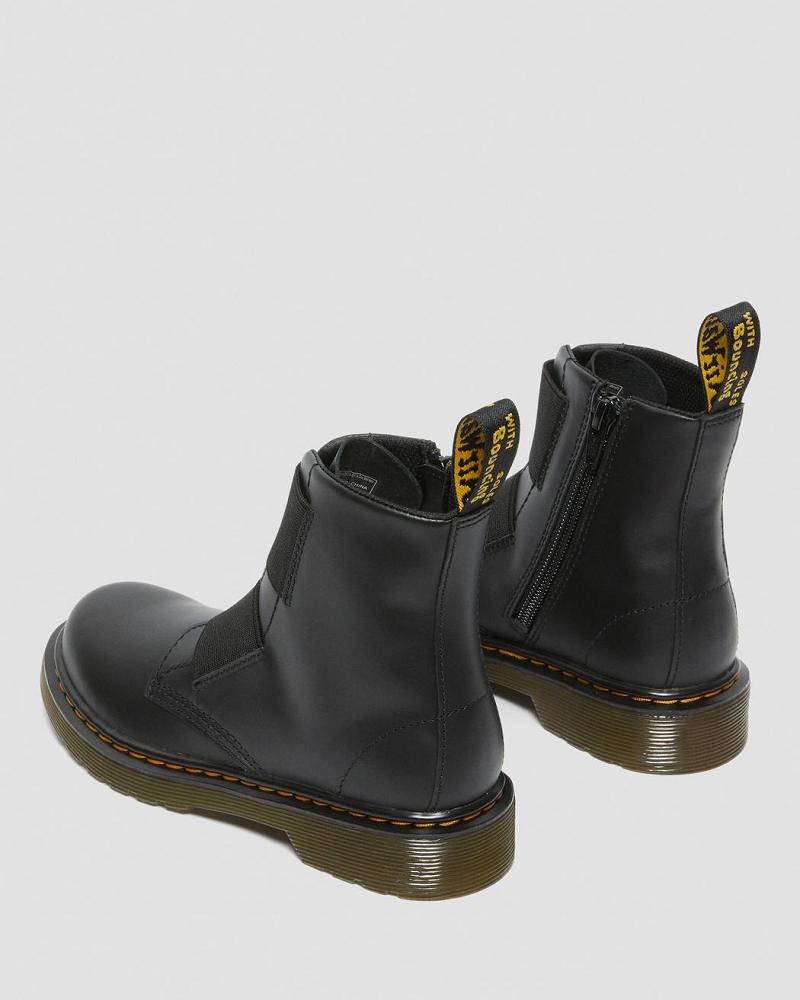 Black Kids' Dr Martens Junior 1460 Elastic Leather Lace Up Boots | CA 673HAP